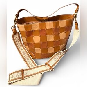 Lucky Brand Checkered Tan and Brown Shoulder Bag